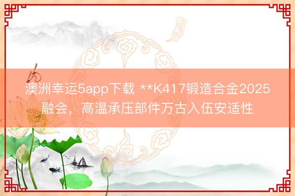 澳洲幸运5app下载 **K417锻造合金2025融会，高温承压部件万古入伍安适性