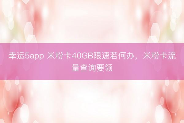幸运5app 米粉卡40GB限速若何办，米粉卡流量查询要领