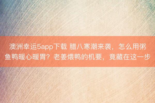 澳洲幸运5app下载 腊八寒潮来袭，怎么用粥鱼鸭暖心暖胃？老姜煨鸭的机要，竟藏在这一步