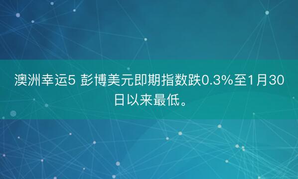 澳洲幸运5 彭博美元即期指数跌0.3%至1月30日以来最低。