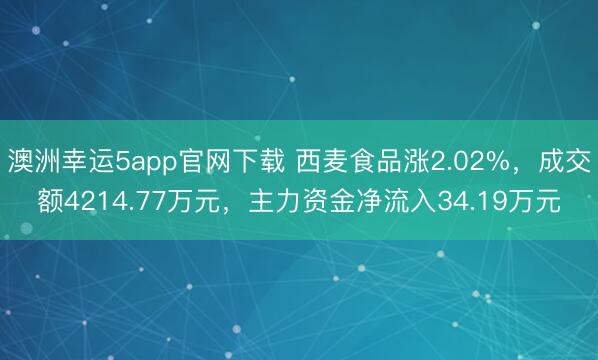 澳洲幸运5app官网下载 西麦食品涨2.02%,成交额4214.77万元,主力资金净流入34.19万元