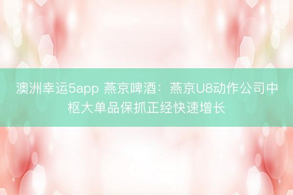 澳洲幸运5app 燕京啤酒：燕京U8动作公司中枢大单品保抓正经快速增长