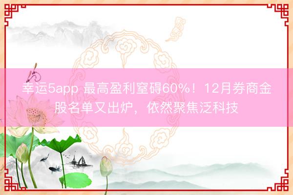 幸运5app 最高盈利窒碍60%！12月券商金股名单又出炉，依然聚焦泛科技