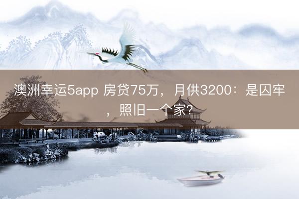 澳洲幸运5app 房贷75万，月供3200：是囚牢，照旧一个家？