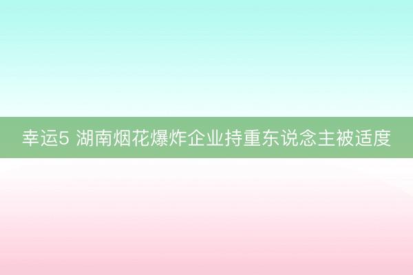 幸运5 湖南烟花爆炸企业持重东说念主被适度