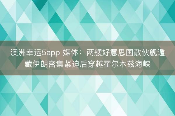 澳洲幸运5app 媒体：两艘好意思国散伙舰遁藏伊朗密集紧迫后穿越霍尔木兹海峡